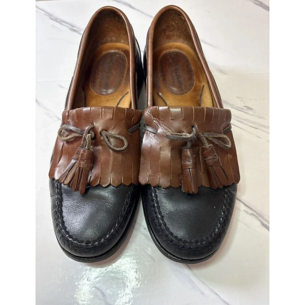 Johnston & Murphy Loafers Dress Shoes Leather Brown Black Tassels 10M